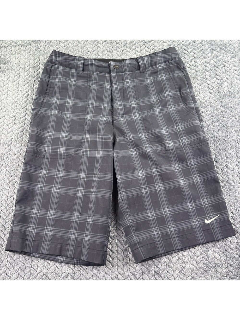 Nike Golf Shorts Mens Blue & Gray Plaid Dri-Fit Polyester Stretch Size Large